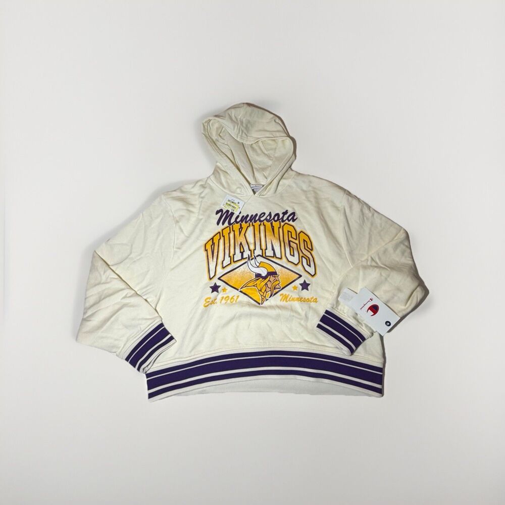 NWT Minnesota Vikings Champion Hoodie Cream Purple Sweatshirt Women’s Large